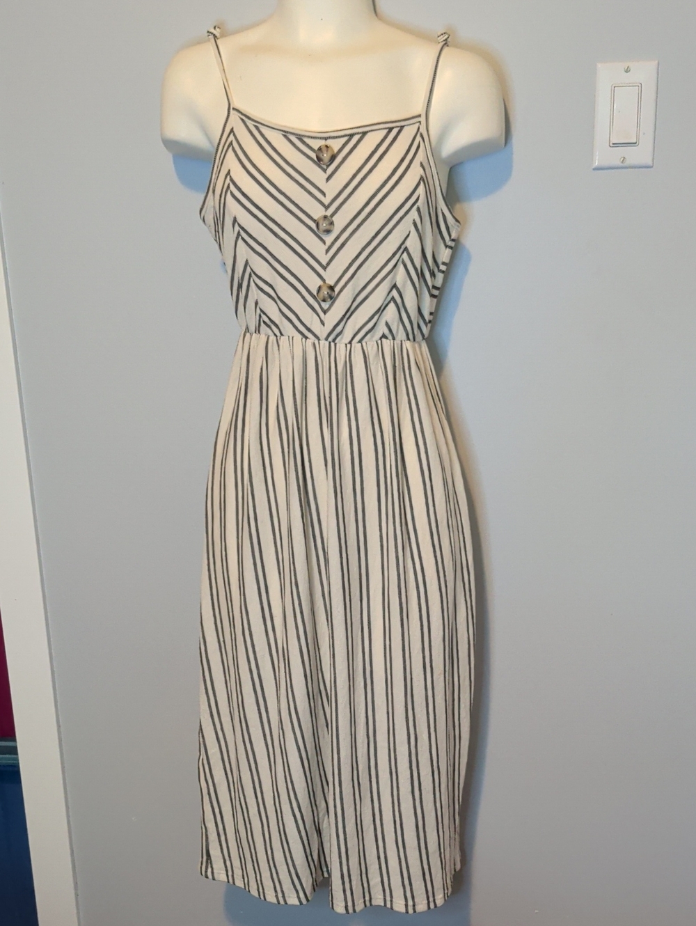 Caution To The Wind Cream and Black Striped Spaghetti Strap Midi Dress